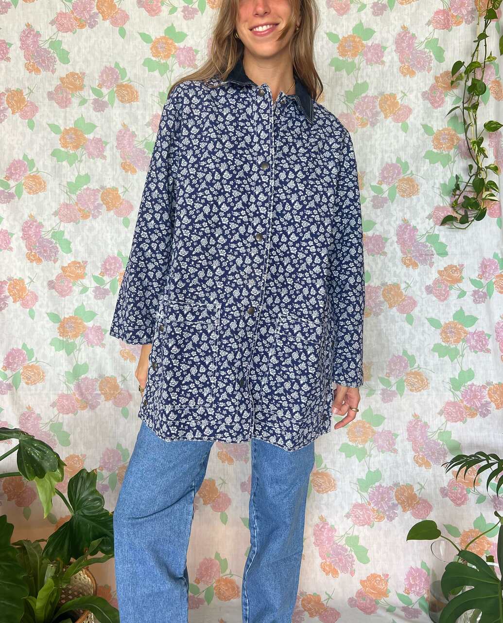 80's Hysterical Flowery Denim Parka