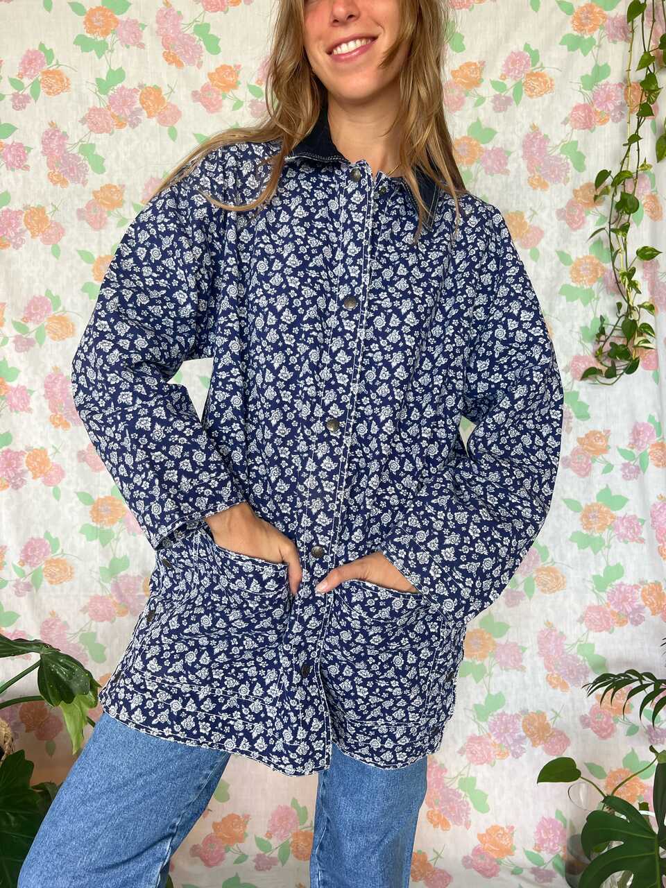 80's Hysterical Flowery Denim Parka