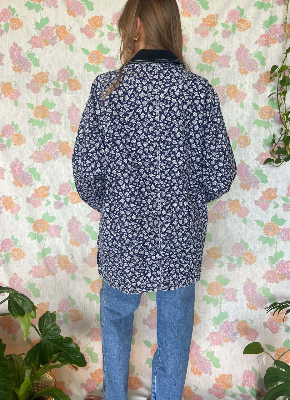 80's Hysterical Flowery Denim Parka