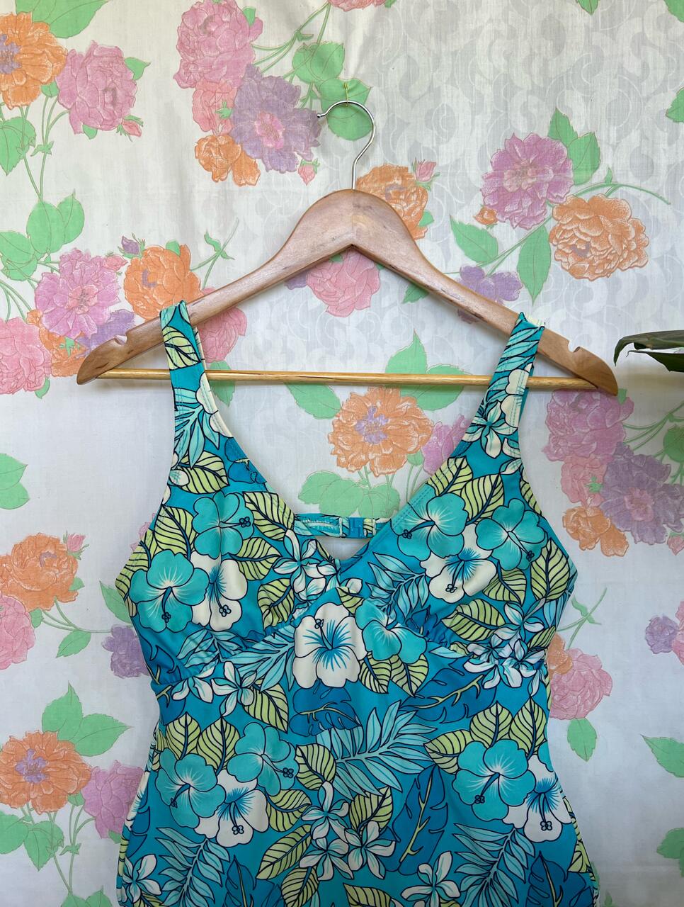 90's Blue Flowery Deadstock Swimsuit