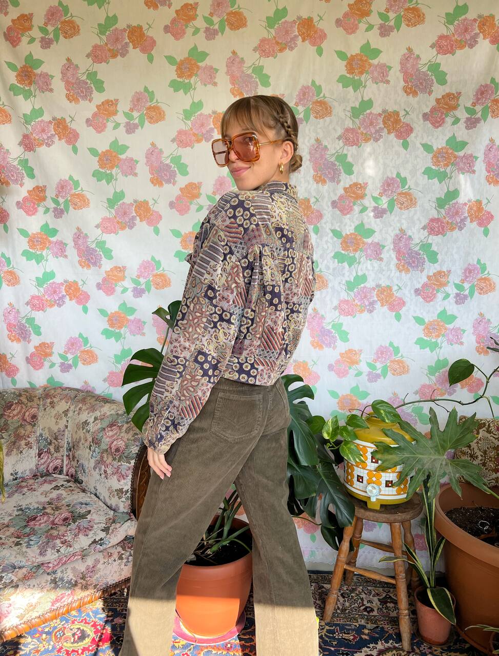 80's Printed Corduroy Cropped Bomber