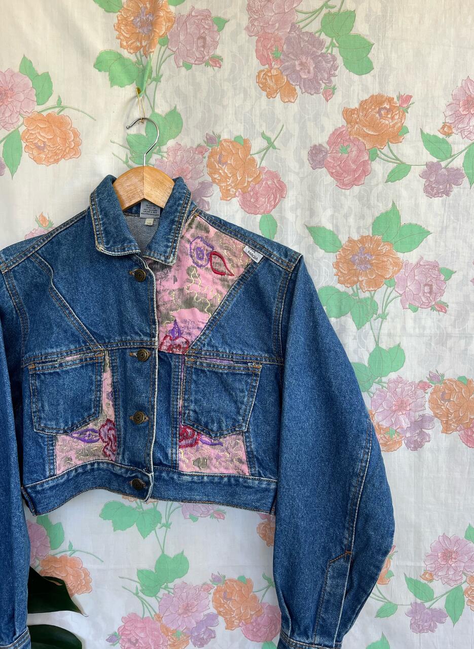 90's Flower Cropped Denim Jacket