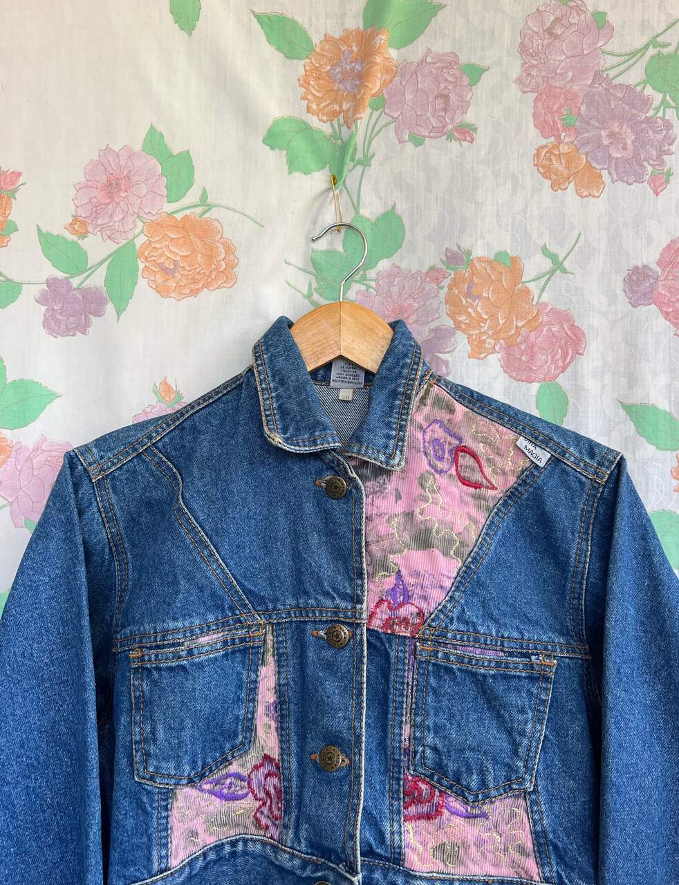 90's Flower Cropped Denim Jacket