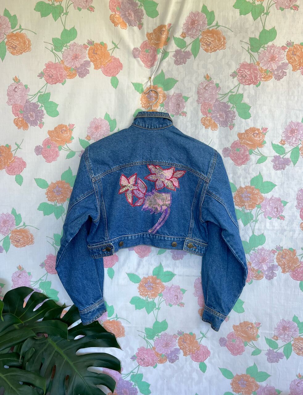 90's Flower Cropped Denim Jacket