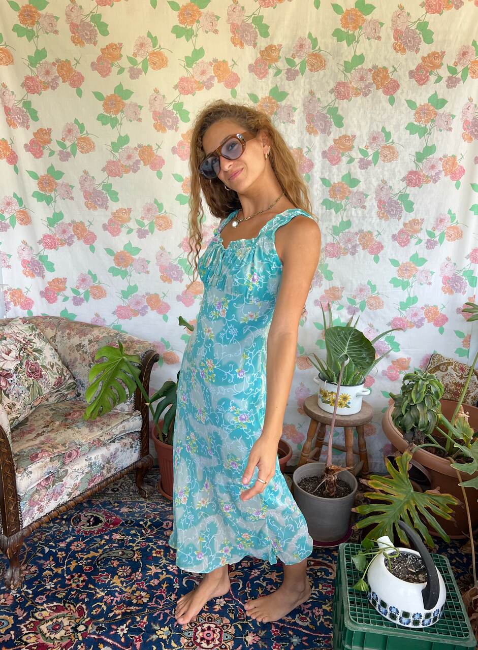 90's Aqua Flower Unique Dress