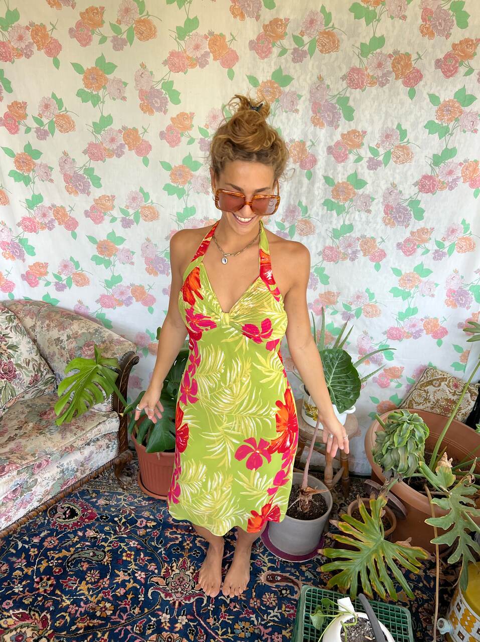 Y2K Tropical Printed Dress