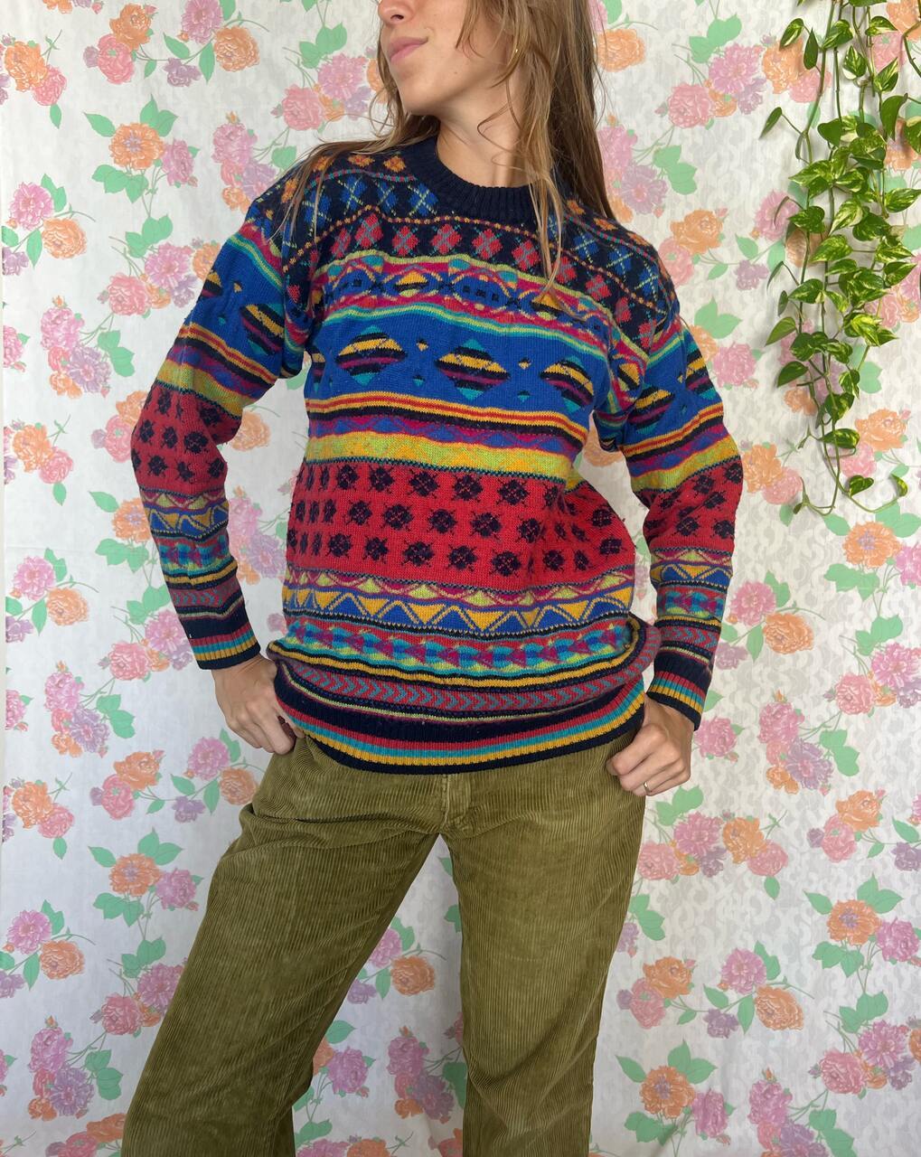 90's Warm Mix of Prints Sweater