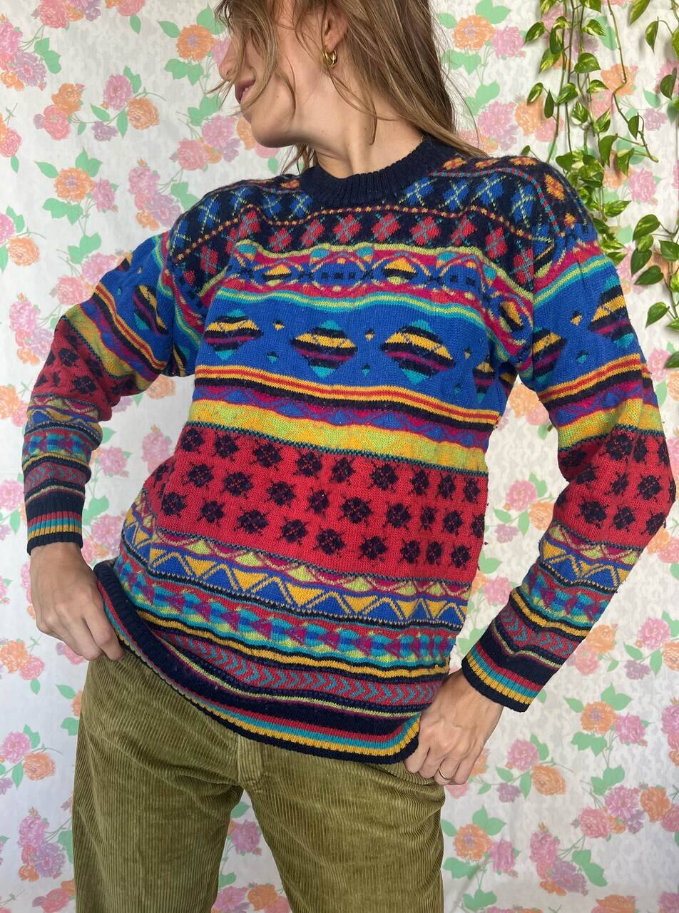90's Warm Mix of Prints Sweater