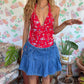 90's Red Iconic Floral Swimsuit