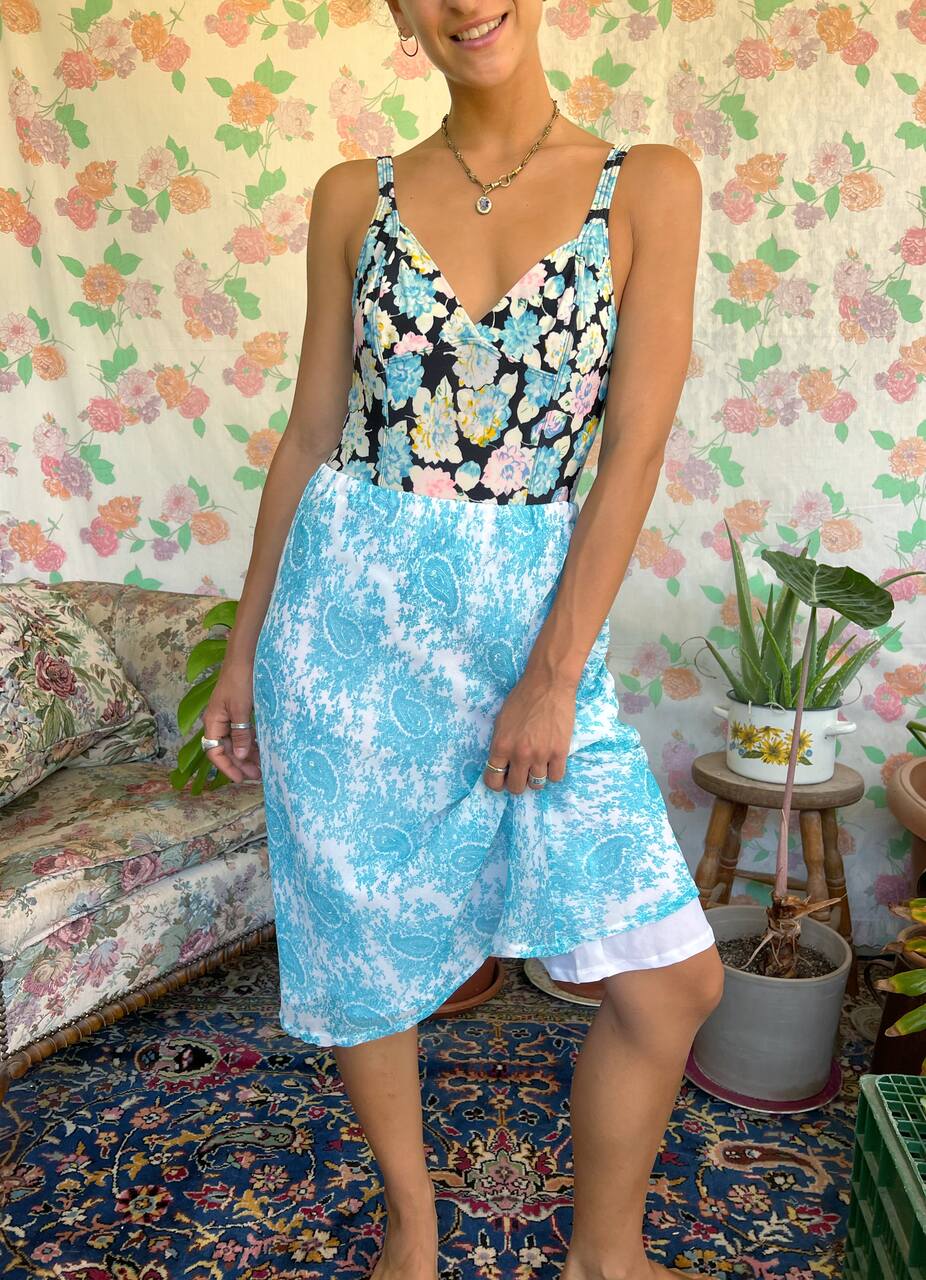 90's Black Floral Swimsuit