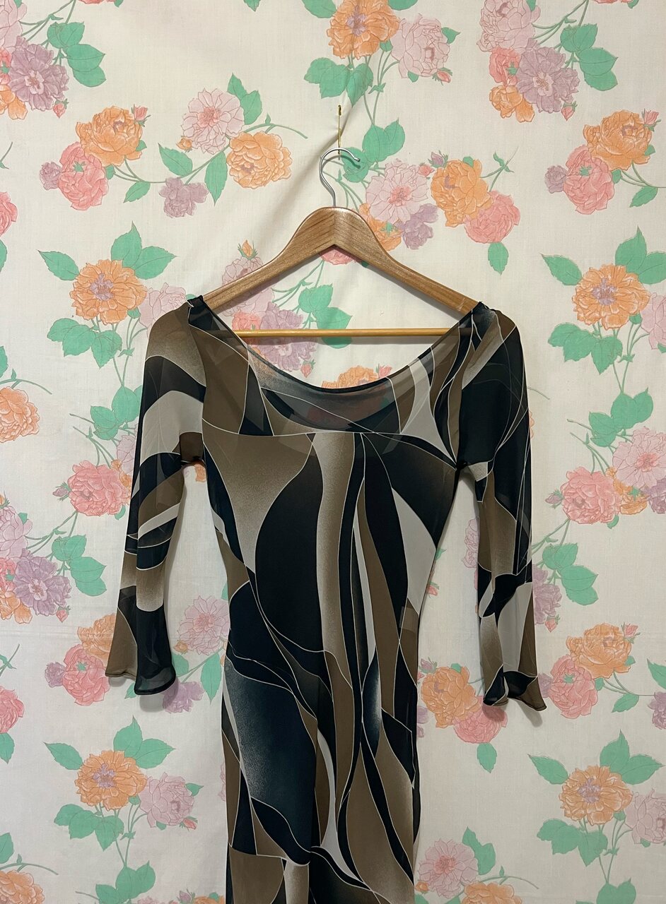 90's Graphic Swirl Long-Sleeve Dress
