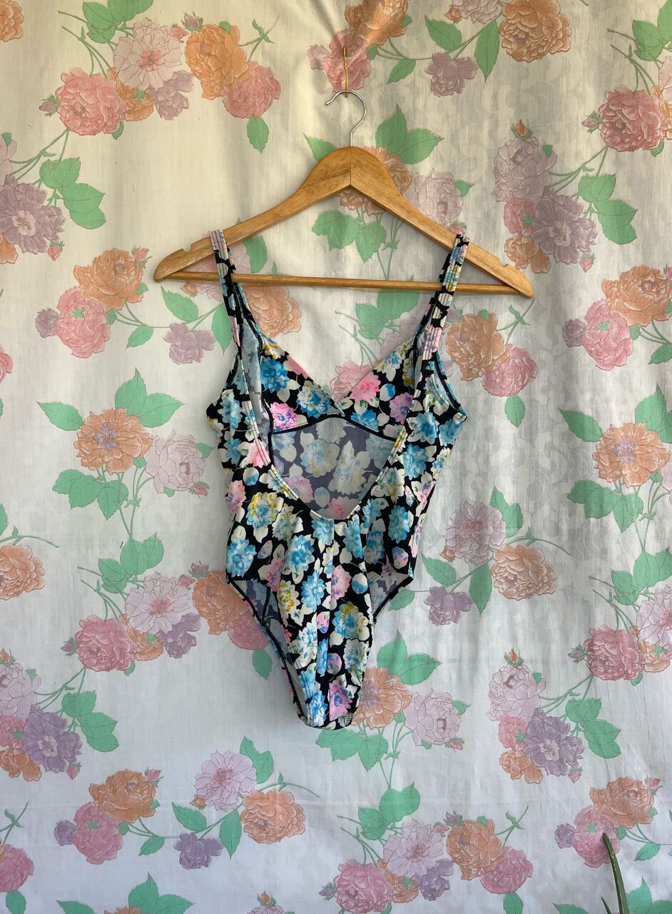 90's Black Floral Swimsuit