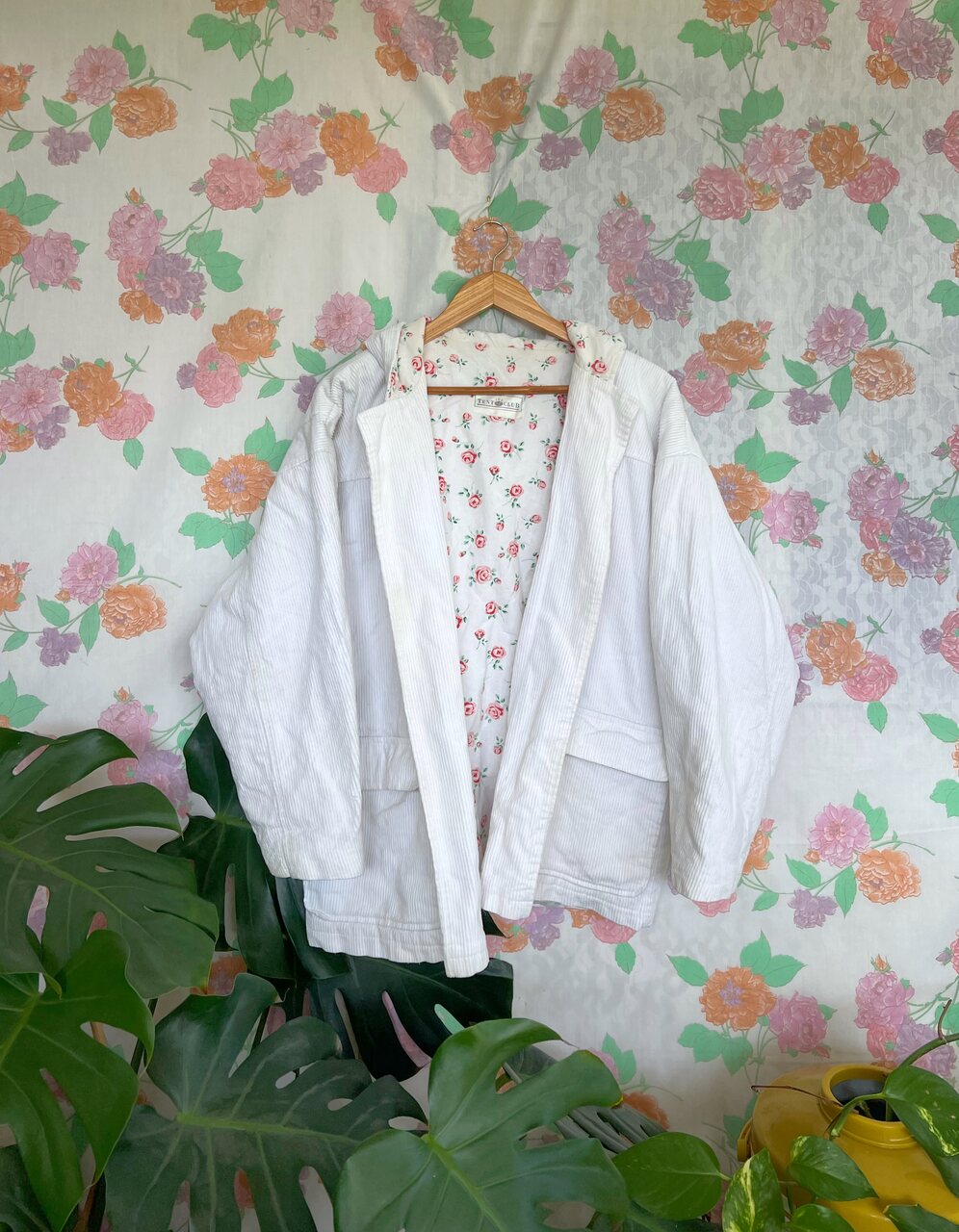 90's White Corduroy Flower Coat