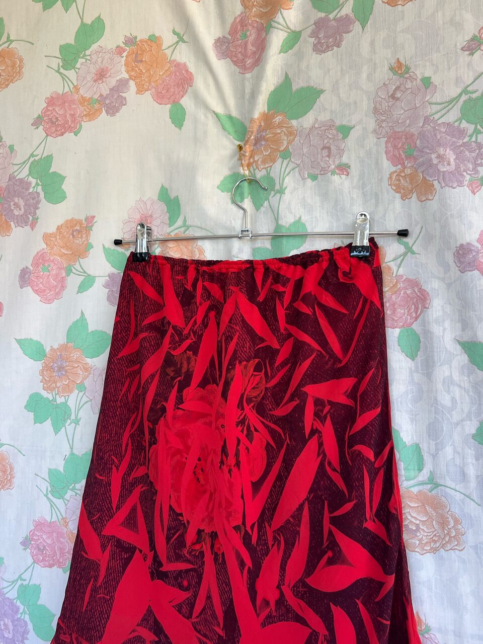 90's Red Rose Midi Skirt