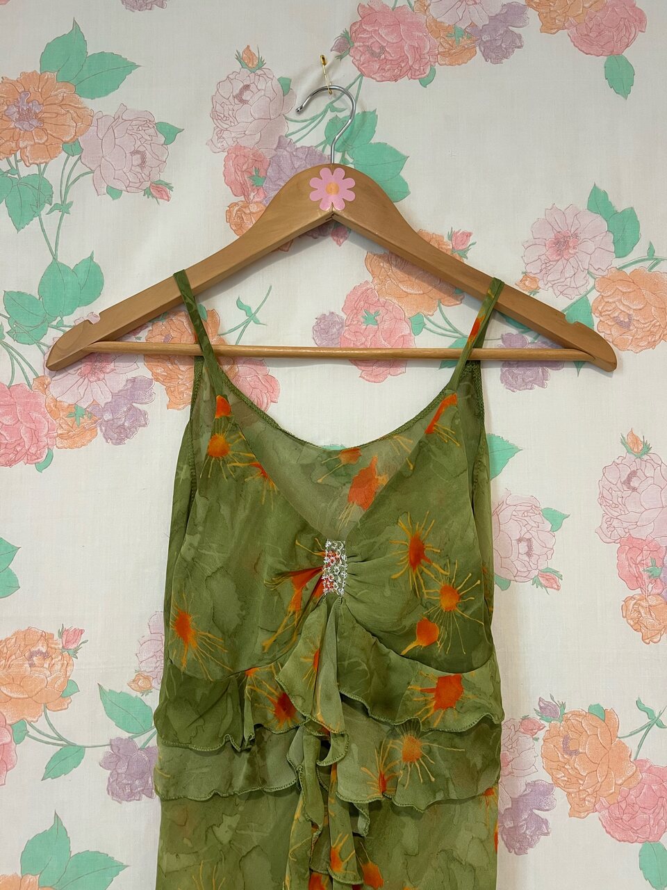 90's Forest Green Floral Top