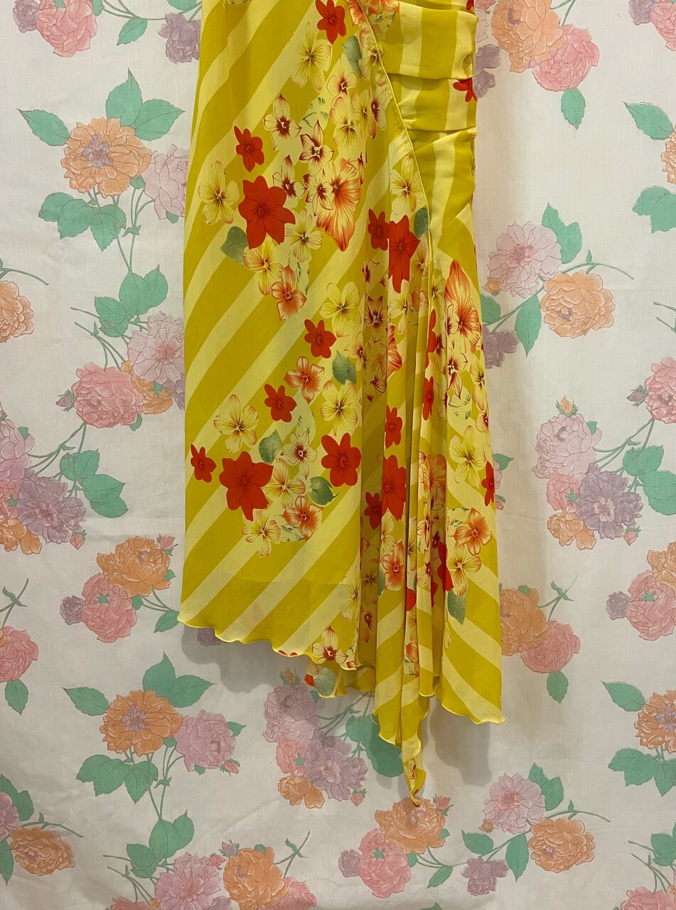 90's Yellow Detailed Floral Dress