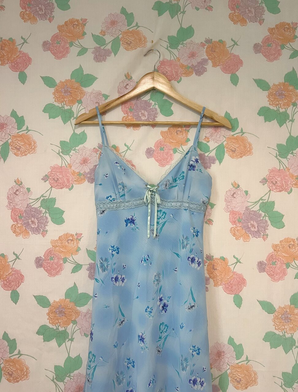 90's Light Blue Floral Slip Dress