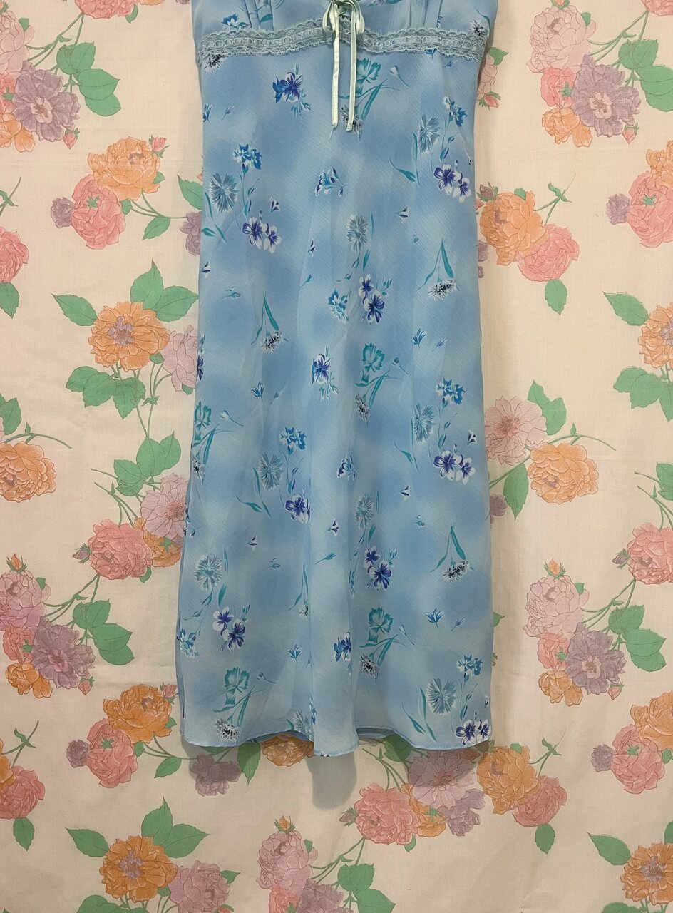 90's Light Blue Floral Slip Dress