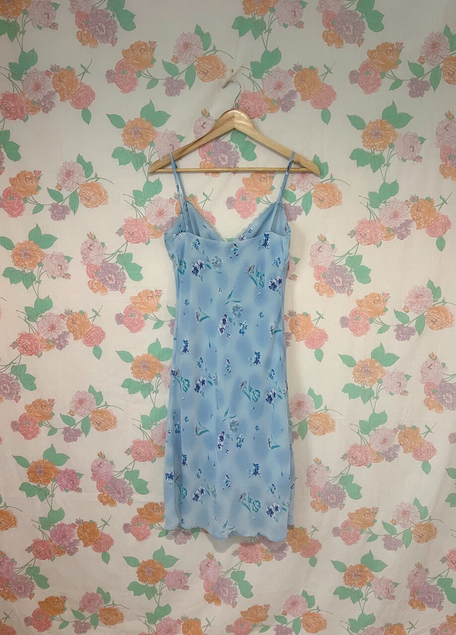90's Light Blue Floral Slip Dress