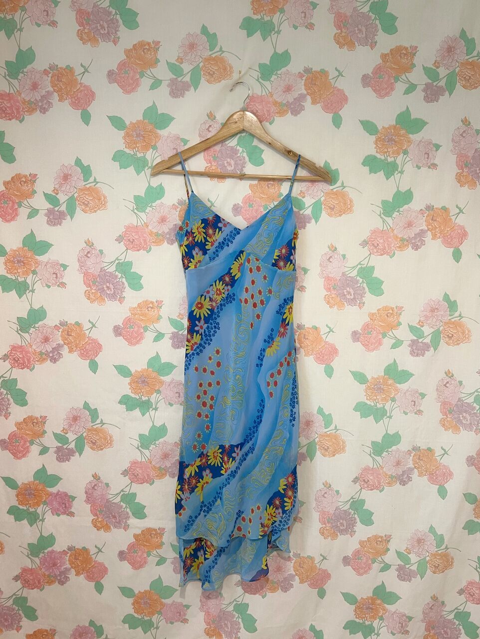 00's Blue Floral Patchwork Printed Dress