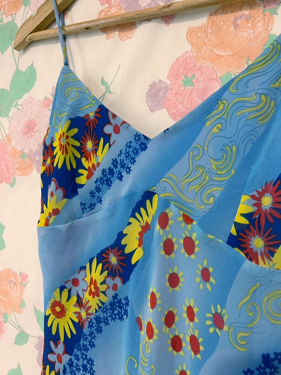 00's Blue Floral Patchwork Printed Dress