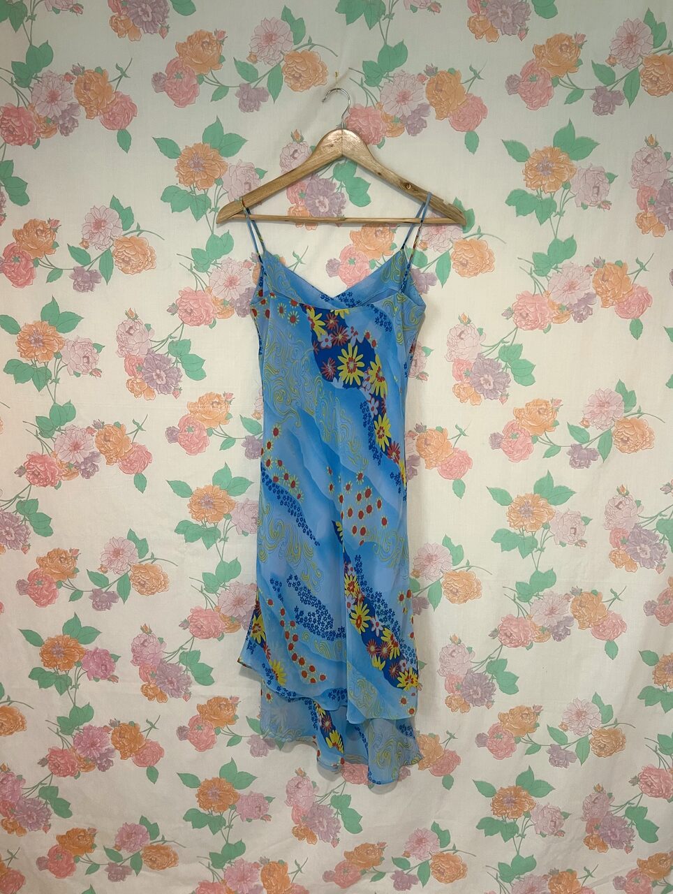 00's Blue Floral Patchwork Printed Dress