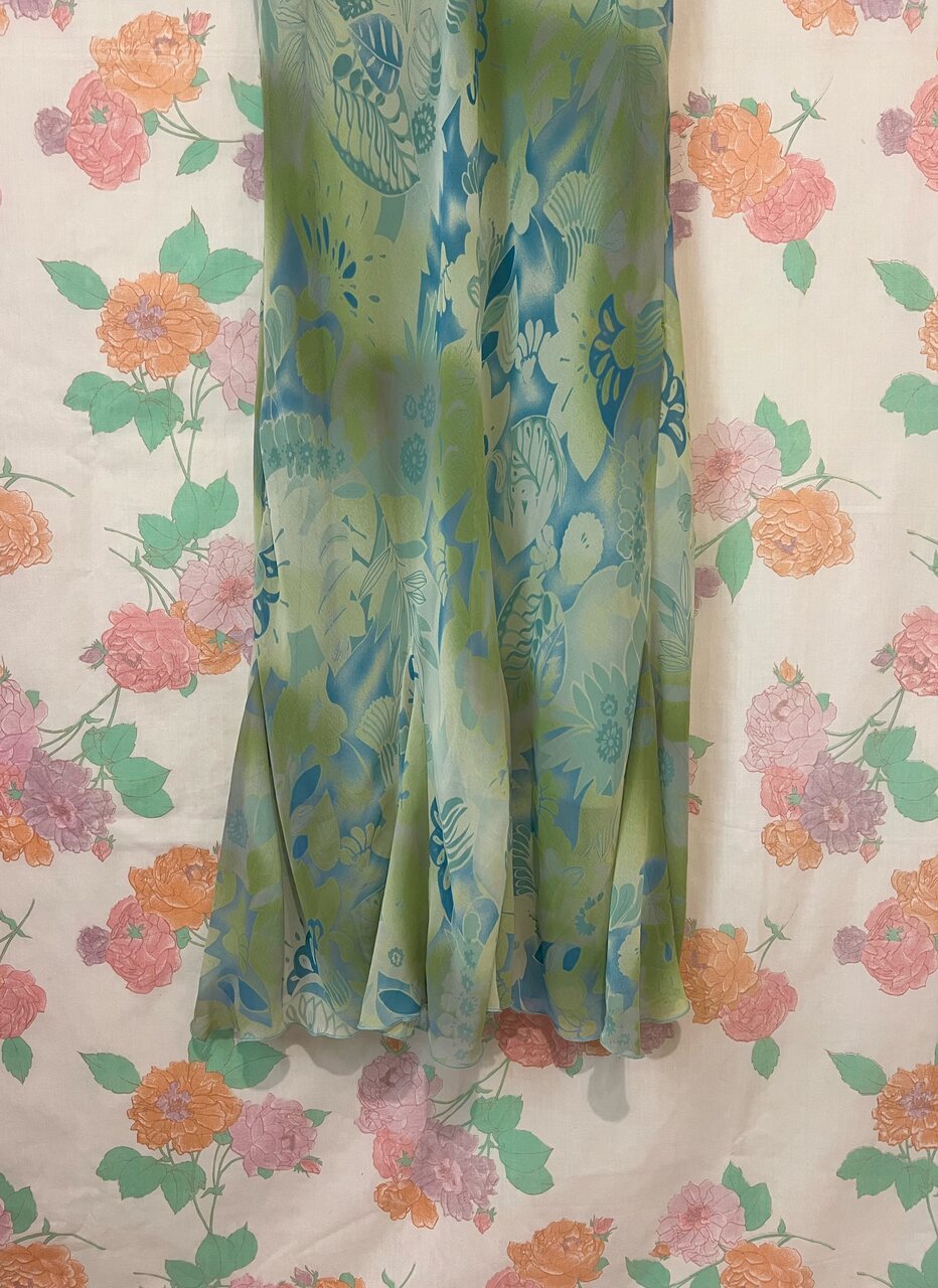 90’s Green Printed Slip Dress