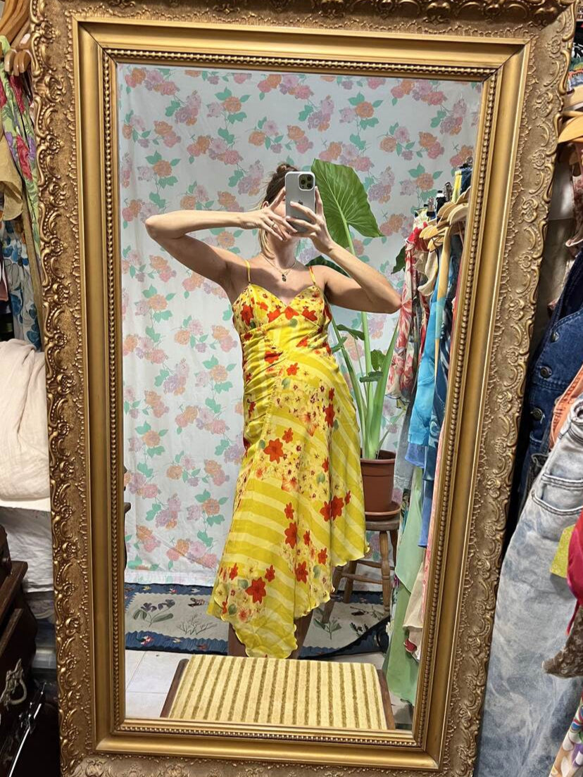 90's Yellow Detailed Floral Dress