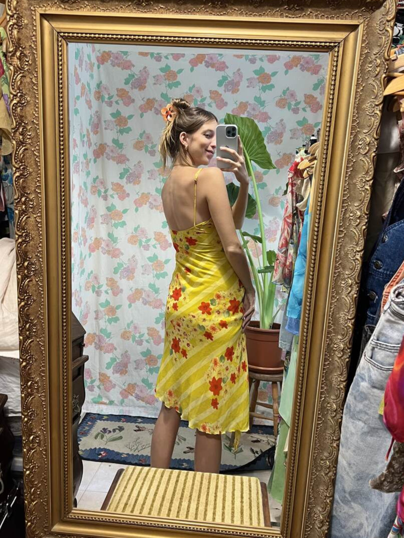 90's Yellow Detailed Floral Dress