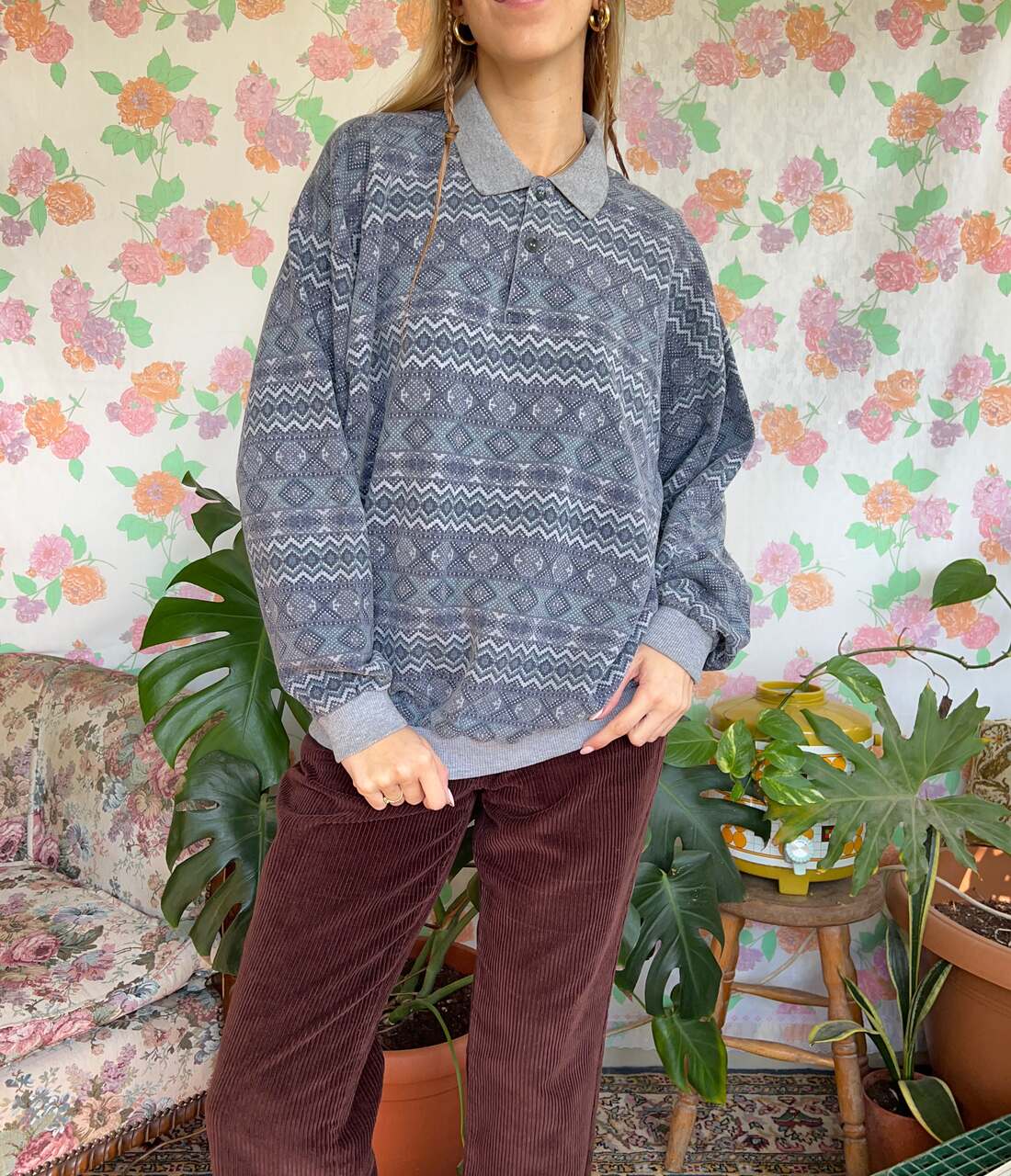90's Ethnic Polo Sweater