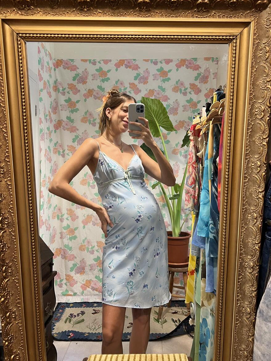 90's Light Blue Floral Slip Dress
