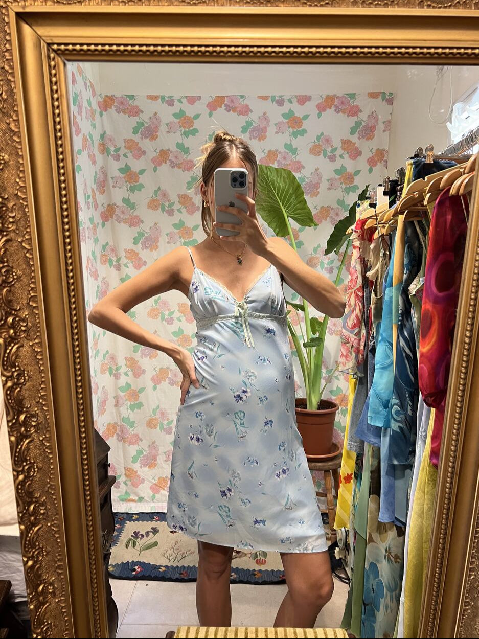 90's Light Blue Floral Slip Dress
