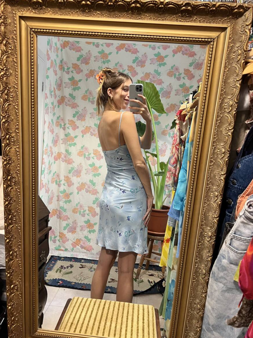 90's Light Blue Floral Slip Dress