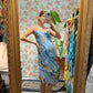 00's Blue Floral Patchwork Printed Dress