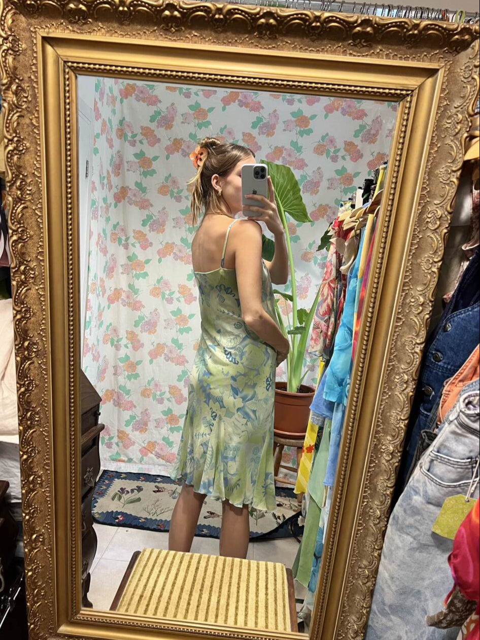 90’s Green Printed Slip Dress