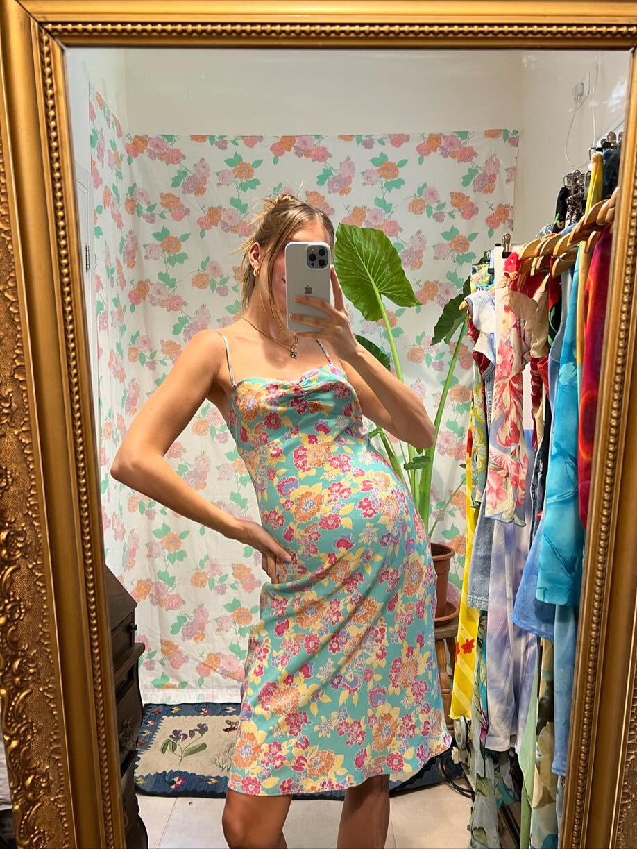 90's Turquoise Floral Slip Dress