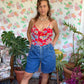 90's Red Floral Swimsuit