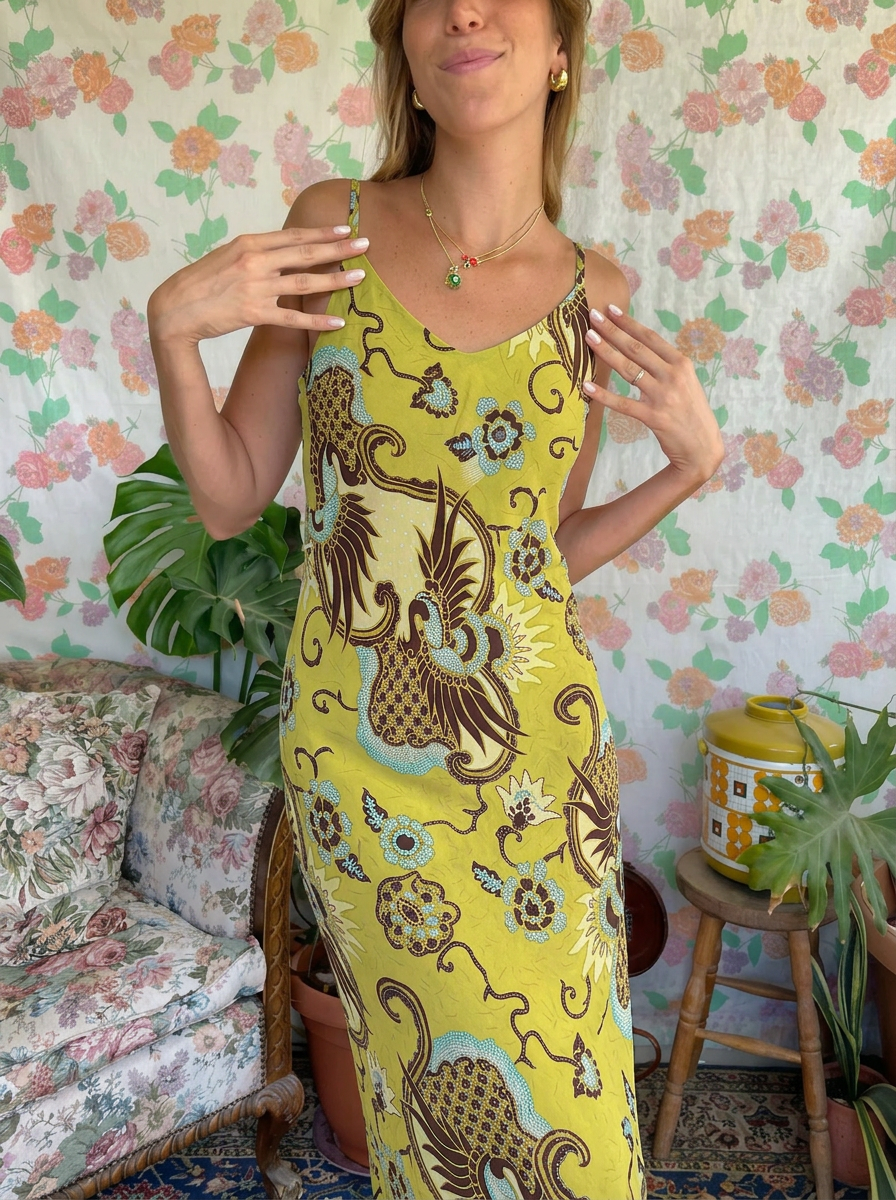 90's Printed Midi Dress