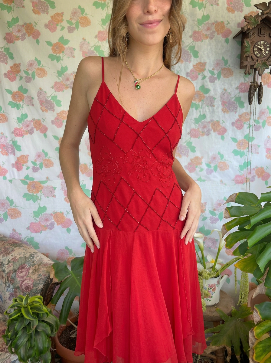 00's Red Beaded Dress