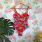 90's Red Floral Swimsuit