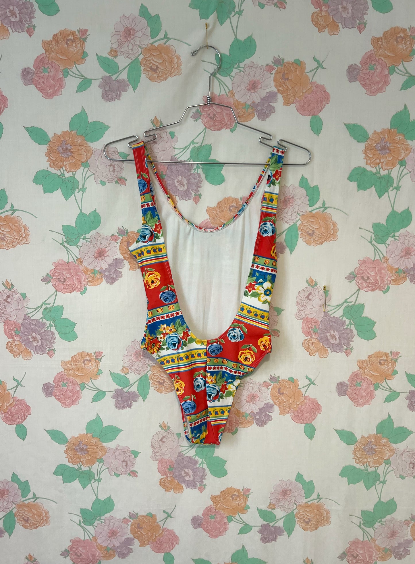 90's Deadstock Red Floral Swimsuit