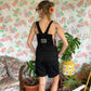90's Short Black Denim Jumpsuit