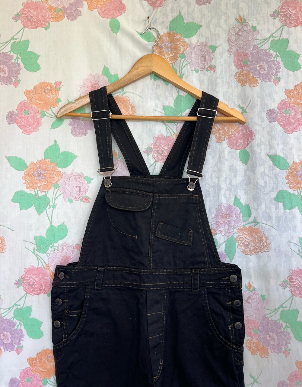90's Short Black Denim Jumpsuit