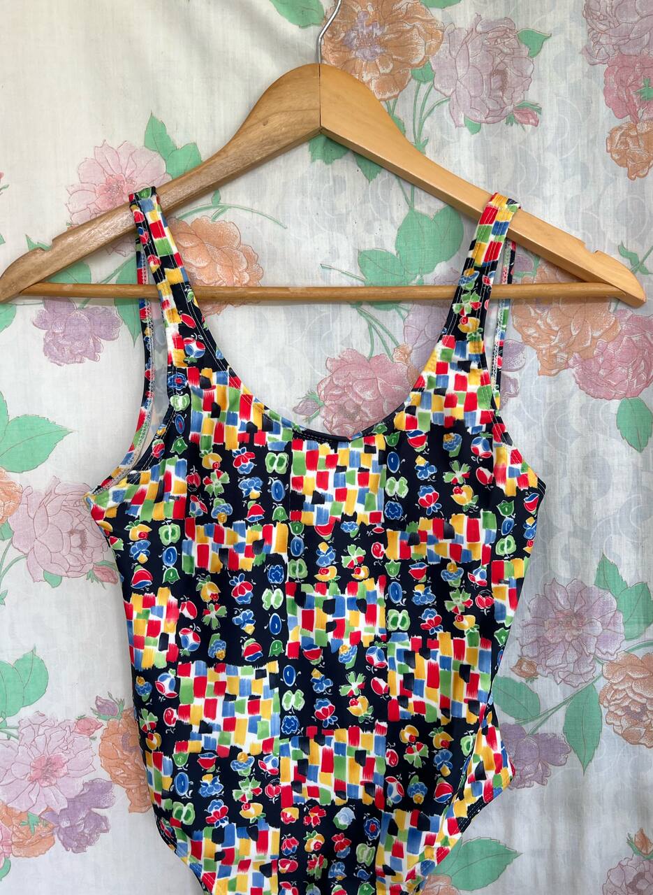 90's Black Printed Swimsuit