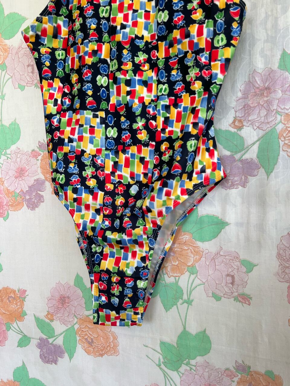 90's Black Printed Swimsuit