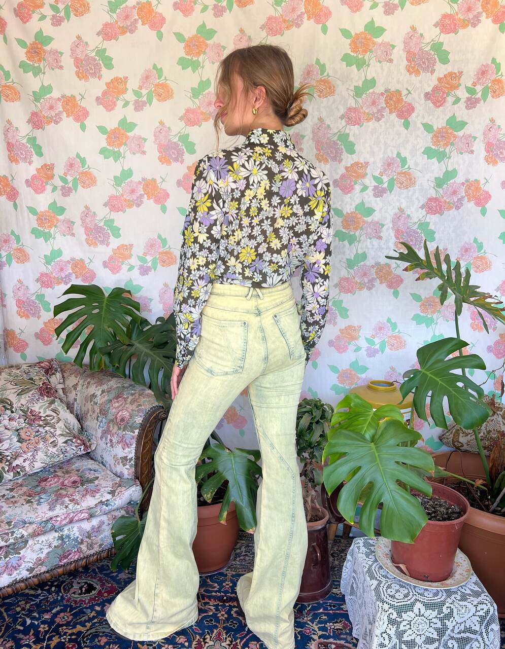 90's Yellow Denim Flare Pants