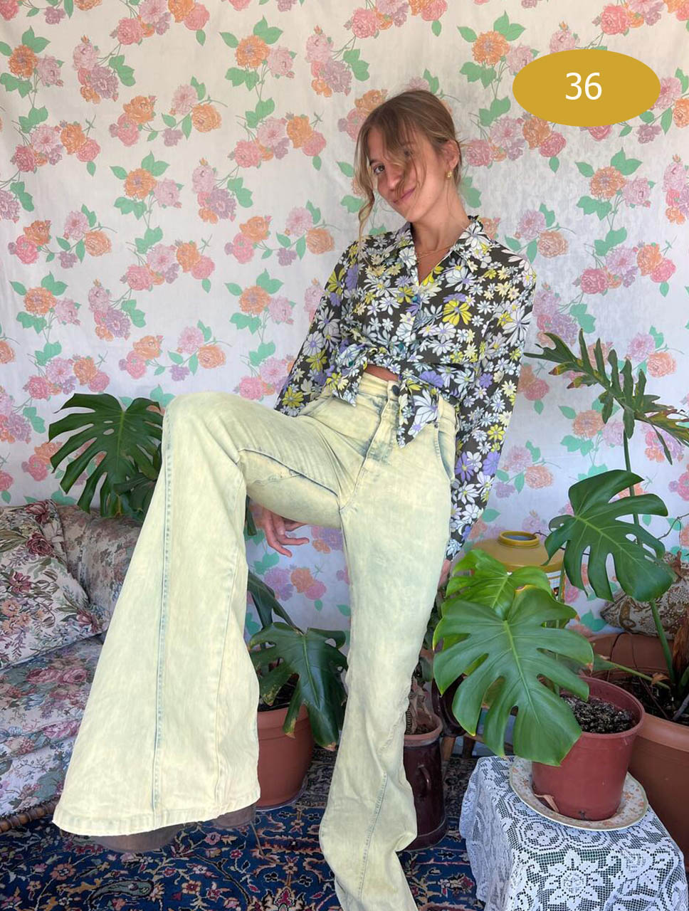 90's Yellow Denim Flare Pants