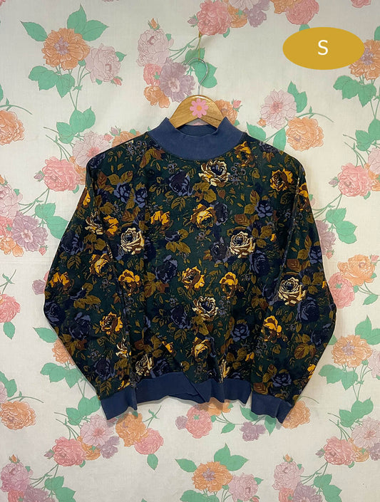 90's Dark Floral Print Sweatshirt