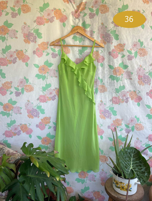 90's Lime Ruffles Slip Dress
