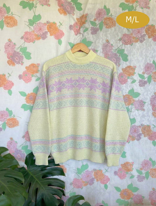 90's Pastel Patterned Knit Sweater